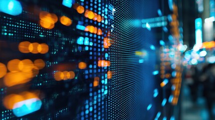 A comprehensive display of stock market trends on a large digital LED panel, essential for financial and economic analysis.