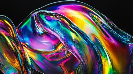 Wall Mural - Shiny iridescent liquid forms in vibrant colors against a black background