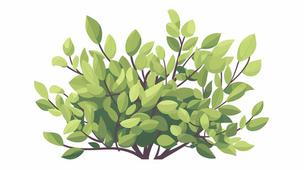 Cute green bush from the forest cartoon, isolated nature object for kids design. Branches and leaves of a fluffy bush isolated on a white background. Vector hand drawn illustration in paper cute style