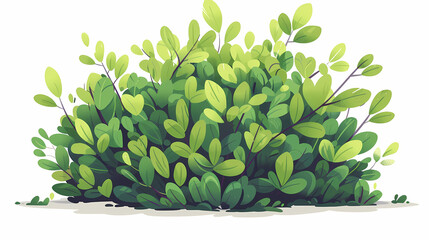 Cute green bush from the forest cartoon, isolated nature object for kids design. Branches and leaves of a fluffy bush isolated on a white background. Vector hand drawn illustration in paper cute style