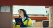 © peopleimages.com - Logistics, tablet and box with woman in warehouse for inventory, supply chain or shipping. Export, delivery or cargo storage with digital checklist for customs compliance in supplier management