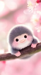 Poster - A small stuffed animal sitting on top of a tree branch