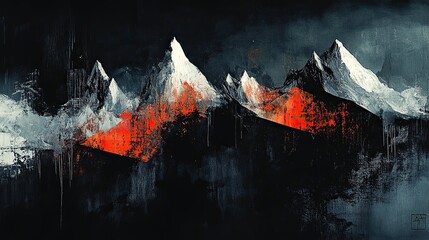 An abstract landscape with jagged peaks and dark shadows, representing feelings of isolation and despair.