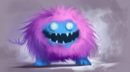 Poster - A purple and blue furry monster with big eyes