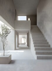 Sticker - Minimalist Concrete Staircase and Courtyard Interior Design