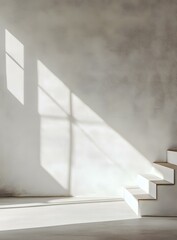 Canvas Print - Minimalist White Wall With Stairway and Window Light