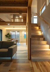 Poster - Modern Wooden Staircase Interior Design