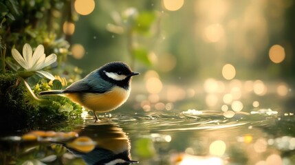 Wall Mural - Cute bird in water