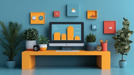 Wall Mural - 3d rendering of a websiteâ€™s front-end elements, immersive web design, advanced user interface deve