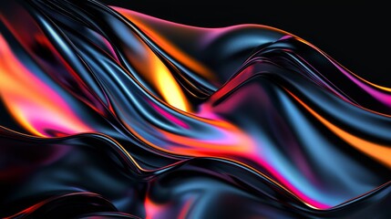 Wall Mural - Flowing liquid metal shapes with vivid color shifts on a sleek black background