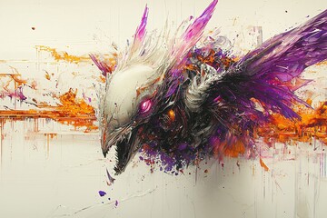 Abstract Painting of a Bird with Sharp Beak