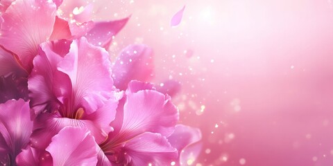 A beautiful arrangement of pink flowers with a soft gradient background.