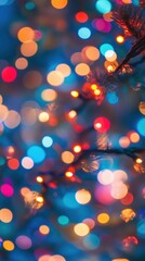 Wall Mural - A close up of a christmas tree with lights in the background