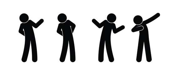 stick figure human silhouette, icon person, people standing, poses and gestures stickmen