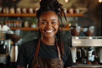 Wall Mural - Smiling portrait of a young female barista