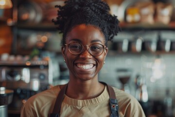 Wall Mural - Smiling portrait of a young female barista