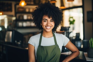 Wall Mural - Smiling portrait of a young female barista