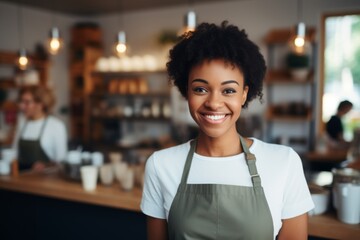 Wall Mural - Smiling portrait of a young female barista