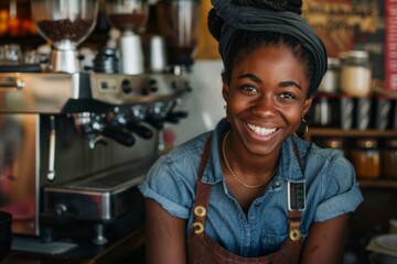 Wall Mural - Smiling portrait of a young female barista