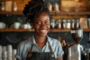 Wall Mural - Smiling portrait of a young female barista