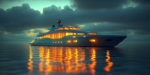 Wall Mural - Glowing Luxury Yacht at Dusk