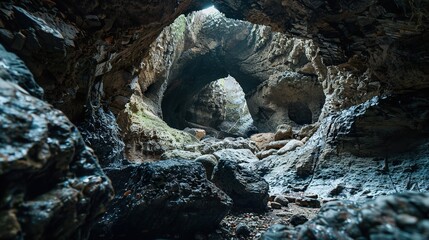 Poster - Exploring the Depths of a Majestic Cave: A Journey Through Stone and Shadow