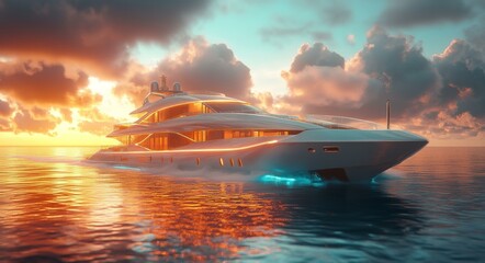 Wall Mural - Luxury Yacht Cruise at Sunset