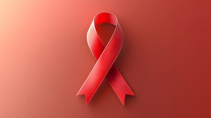 Red background with HIV awareness ribbon in the center, vector flat illustration.