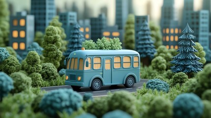 Vintage Bus in Whimsical Forest