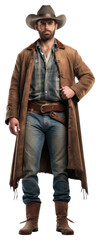 Canvas Print - Cowboy style overcoat denim white background.