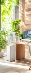 Poster - Modern Home Office with Air Purifier and Natural Light.