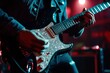 © MUdaylah - Man playing electric guitar in night club. Music festival and concert concept. Guitarist playing an electric guitar in a recording studio, music concept. with generative ai
