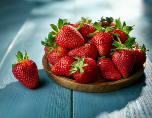 Wall Mural - Strawberries from farm to table, showcasing the natural beauty and taste of freshly picked, organic strawberries. Experience the essence of pure, sun-ripened sweetness with every vibrant, juicy bite