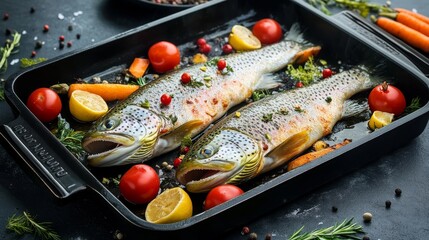 Wall Mural - Trout and veg prep for roasting