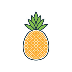 Tropical pineapple. Yellow fruit with green top, symbolizes summer, vacation, and joy.