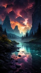 Poster - Dreamy river in a mountain valley