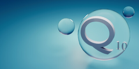 Sticker - Vitamin Q10 pills. Medicine capsule, color substance. Vitamin for care and beauty concept. 3d render.