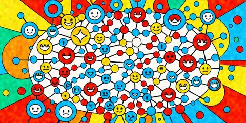 Wall Mural - Abstract Artwork with Colorful Emojis and Geometric Shapes