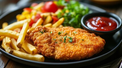 Canvas Print - Pork chop, fries, veggies