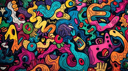 Wall Mural - Abstract Doodle Pattern with Bright Colors and Shapes