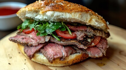 Beef sandwich on Italian bun