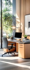 Wall Mural - Modern Office Desk with Natural Light.