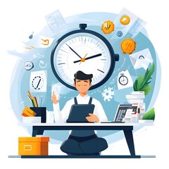 Poster - Busy Man Working With Time Management Concept