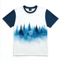 Wall Mural - White T Shirt with Blue Forest and Fog Design