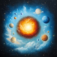 Wall Mural - Cosmic Nebula with Planets and Stars