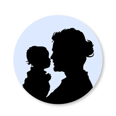 Black vector silhouette of a father holding a child in their arms icon isolated