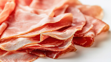 Wall Mural - Close-up of a fresh ham slice with detailed texture and natural color, isolated on a white background to capture its quality 