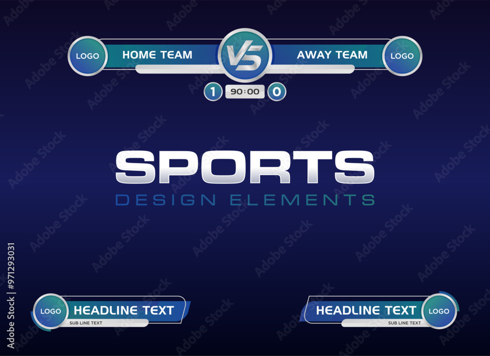 Scoreboard Overlay Examples Blue Modern Sports Scoreboard Vector Overlay Template with Team Logos ...
