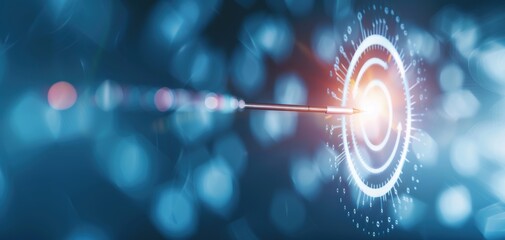 Leinwandbilder - A dynamic abstract image featuring a glowing target with concentric circles and a bright point of light, symbolizing focus and precision.