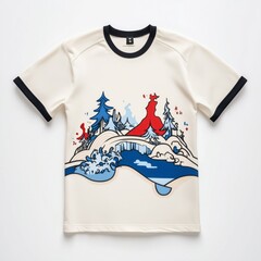 Wall Mural - White T Shirt with Black Trim and Mountain Wave Print